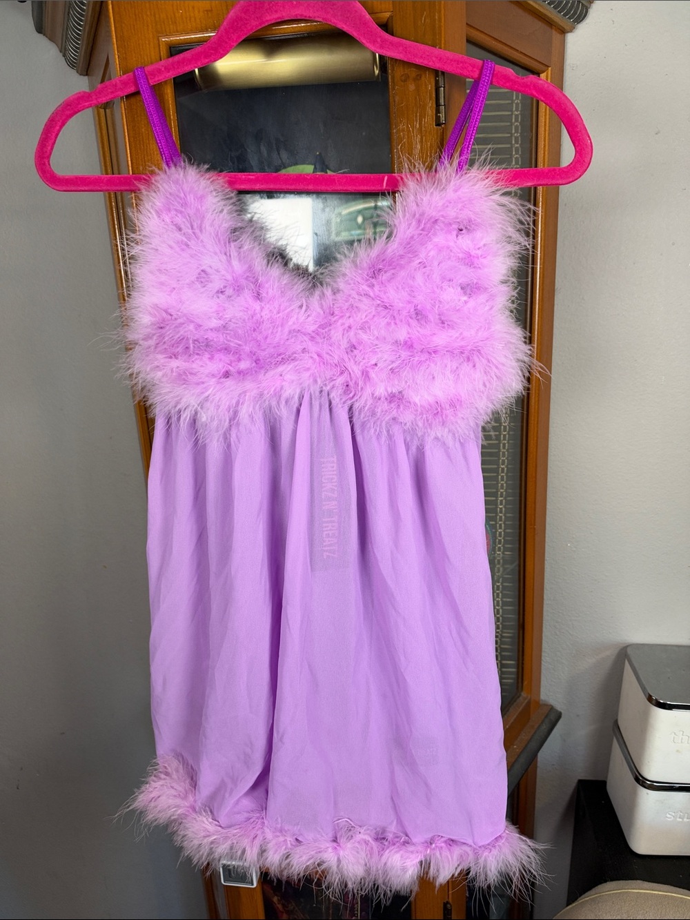 Dolls Kill Lavender Feather-Trimmed Slip Dress